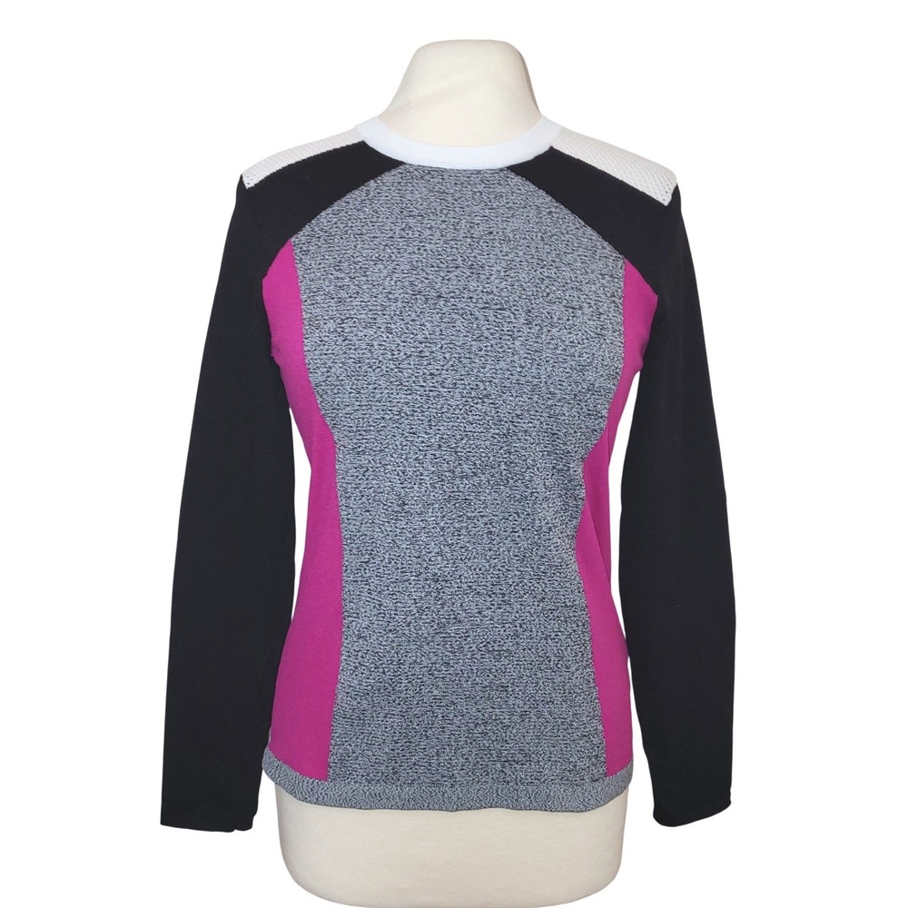 Karen Millen Black Mauve Gray Colorblock Contemporary Athleisure Chic Knit Top L